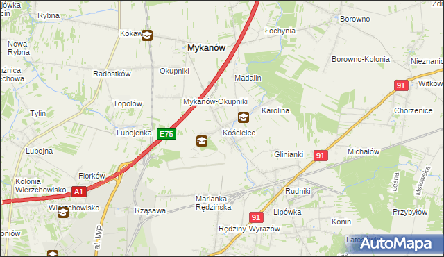 mapa Kościelec gmina Rędziny, Kościelec gmina Rędziny na mapie Targeo