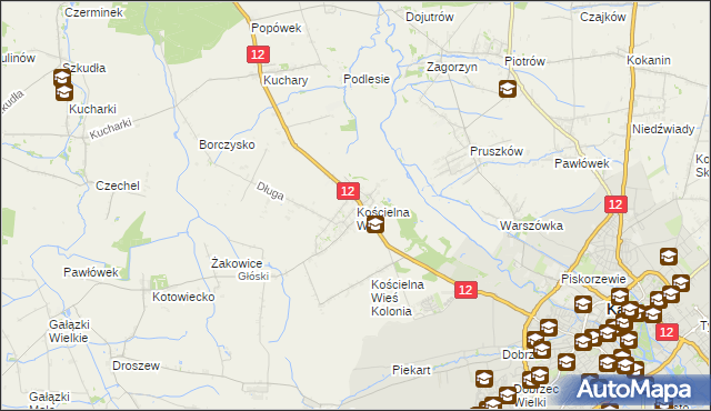 mapa Kościelna Wieś gmina Gołuchów, Kościelna Wieś gmina Gołuchów na mapie Targeo