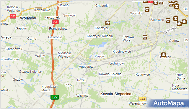 mapa Kosów gmina Kowala, Kosów gmina Kowala na mapie Targeo