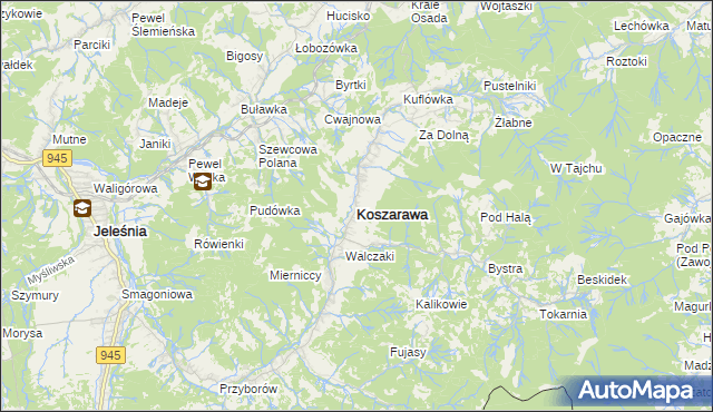 mapa Koszarawa, Koszarawa na mapie Targeo