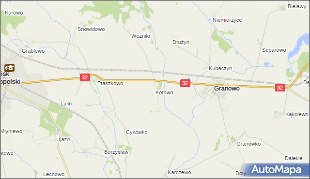 mapa Kotowo gmina Granowo, Kotowo gmina Granowo na mapie Targeo