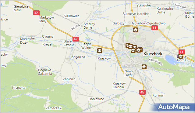 mapa Krasków gmina Kluczbork, Krasków gmina Kluczbork na mapie Targeo