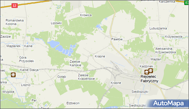 mapa Krasne gmina Rejowiec Fabryczny, Krasne gmina Rejowiec Fabryczny na mapie Targeo