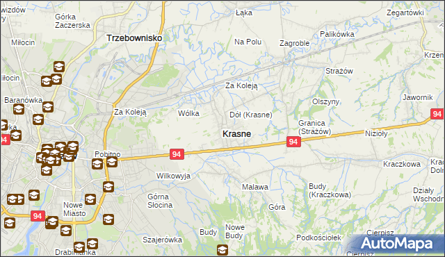 mapa Krasne powiat rzeszowski, Krasne powiat rzeszowski na mapie Targeo