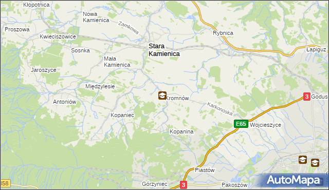 mapa Kromnów gmina Stara Kamienica, Kromnów gmina Stara Kamienica na mapie Targeo