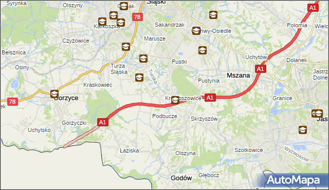 mapa Krostoszowice, Krostoszowice na mapie Targeo