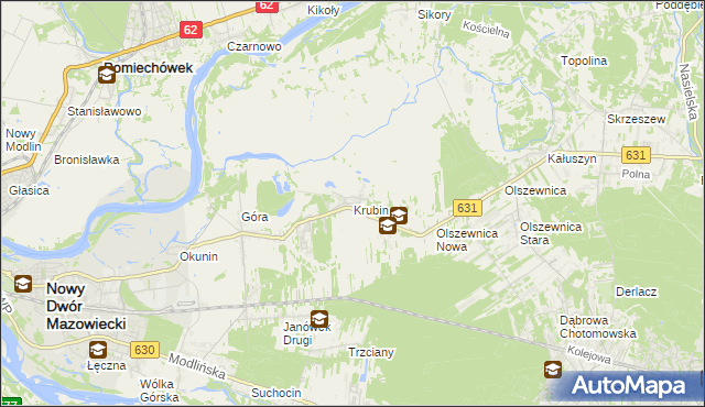 mapa Krubin gmina Wieliszew, Krubin gmina Wieliszew na mapie Targeo