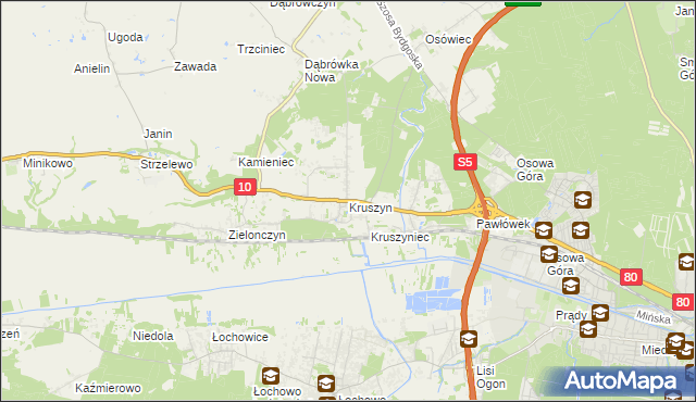 mapa Kruszyn gmina Sicienko, Kruszyn gmina Sicienko na mapie Targeo