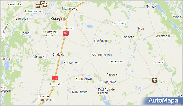 mapa Krzemieniewo gmina Kurzętnik, Krzemieniewo gmina Kurzętnik na mapie Targeo