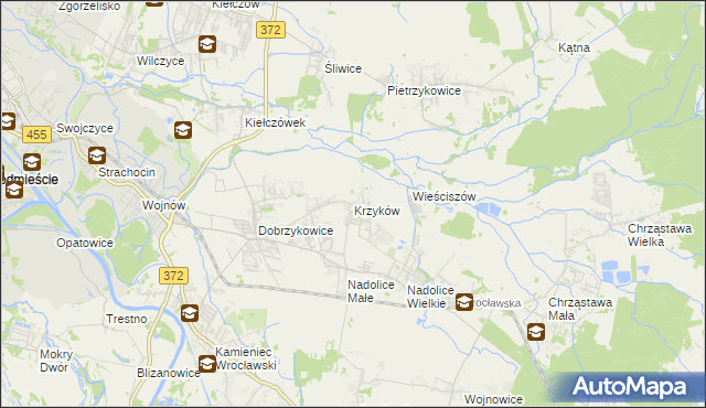 mapa Krzyków gmina Czernica, Krzyków gmina Czernica na mapie Targeo