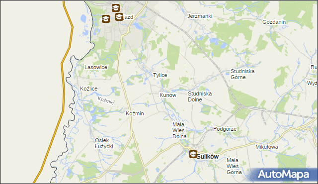 mapa Kunów gmina Zgorzelec, Kunów gmina Zgorzelec na mapie Targeo