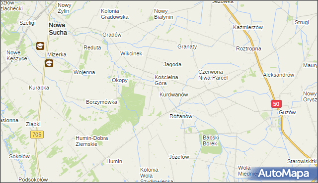 mapa Kurdwanów gmina Nowa Sucha, Kurdwanów gmina Nowa Sucha na mapie Targeo