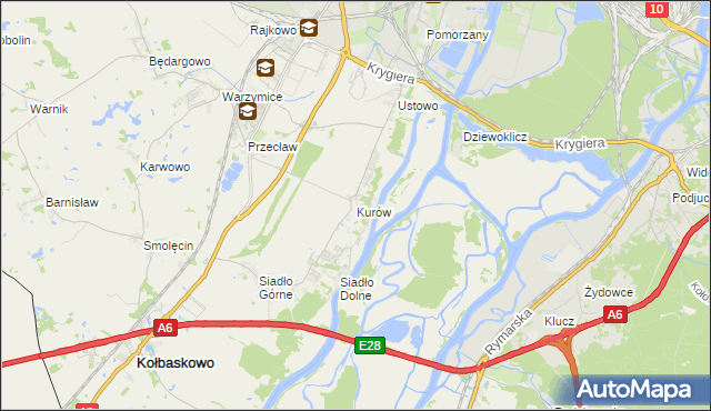 mapa Kurów gmina Kołbaskowo, Kurów gmina Kołbaskowo na mapie Targeo