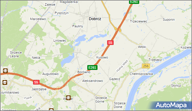 mapa Kusowo gmina Dobrcz, Kusowo gmina Dobrcz na mapie Targeo