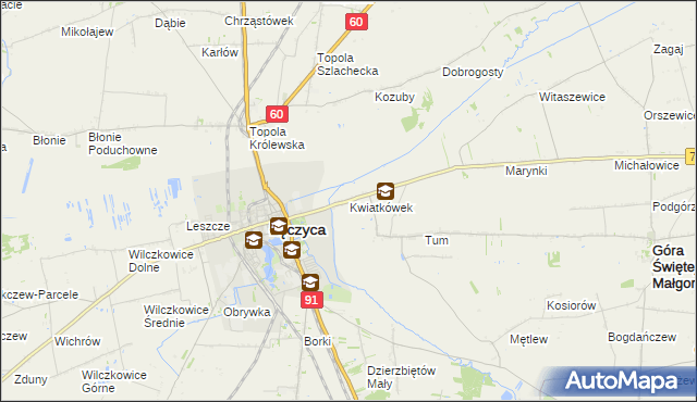 mapa Kwiatkówek gmina Góra Świętej Małgorzaty, Kwiatkówek gmina Góra Świętej Małgorzaty na mapie Targeo