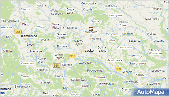 mapa Łącko powiat nowosądecki, Łącko powiat nowosądecki na mapie Targeo