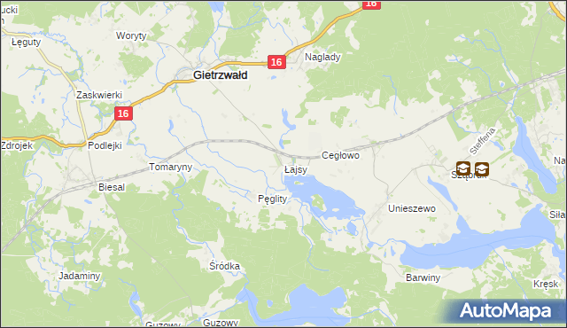 mapa Łajsy gmina Gietrzwałd, Łajsy gmina Gietrzwałd na mapie Targeo