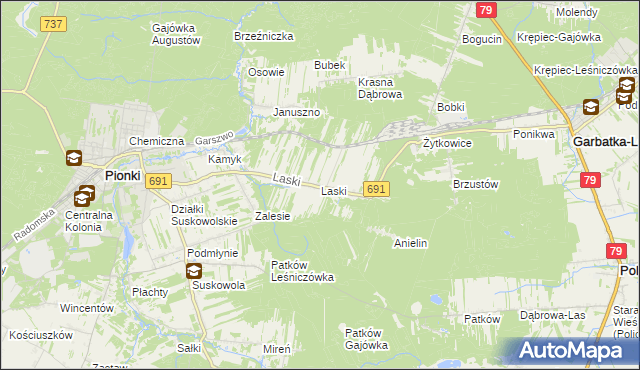 mapa Laski gmina Pionki, Laski gmina Pionki na mapie Targeo