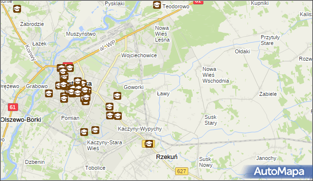 mapa Ławy gmina Rzekuń, Ławy gmina Rzekuń na mapie Targeo