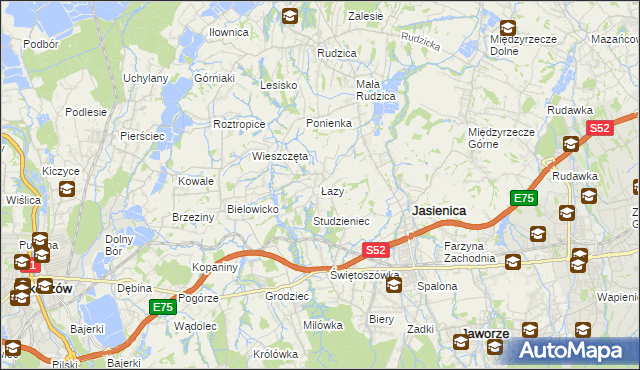 mapa Łazy gmina Jasienica, Łazy gmina Jasienica na mapie Targeo