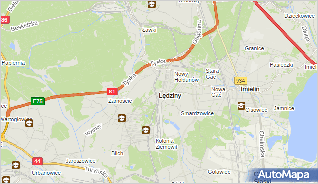 mapa Lędziny powiat bieruńsko-lędziński, Lędziny powiat bieruńsko-lędziński na mapie Targeo