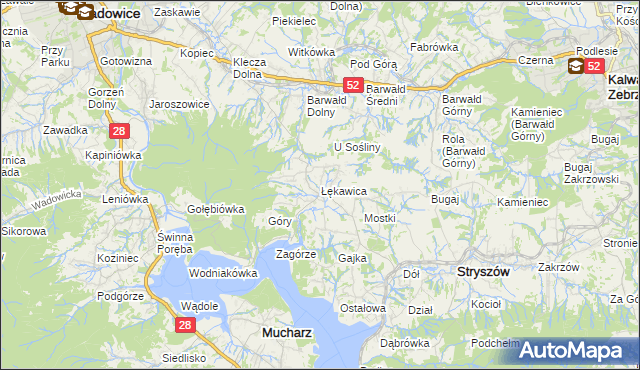 mapa Łękawica gmina Stryszów, Łękawica gmina Stryszów na mapie Targeo