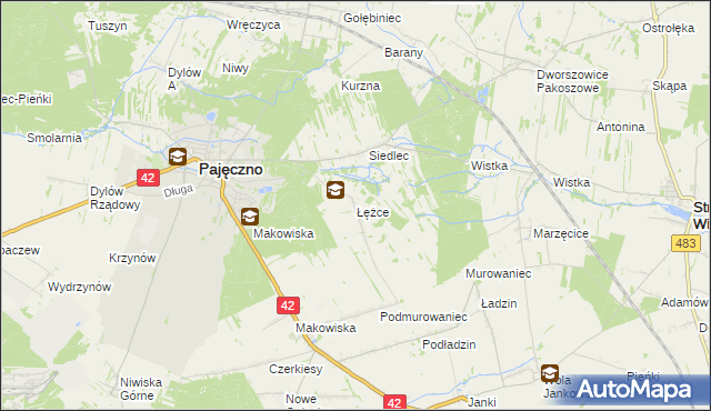 mapa Łężce gmina Pajęczno, Łężce gmina Pajęczno na mapie Targeo