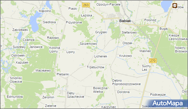 mapa Lichenek, Lichenek na mapie Targeo