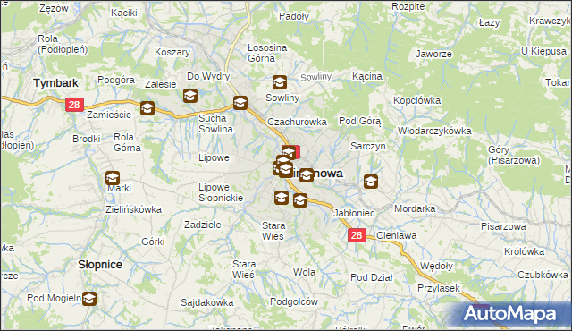 mapa Limanowa, Limanowa na mapie Targeo