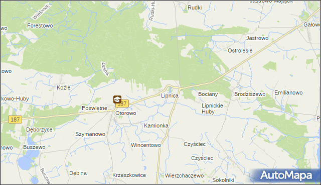 mapa Lipnica gmina Szamotuły, Lipnica gmina Szamotuły na mapie Targeo