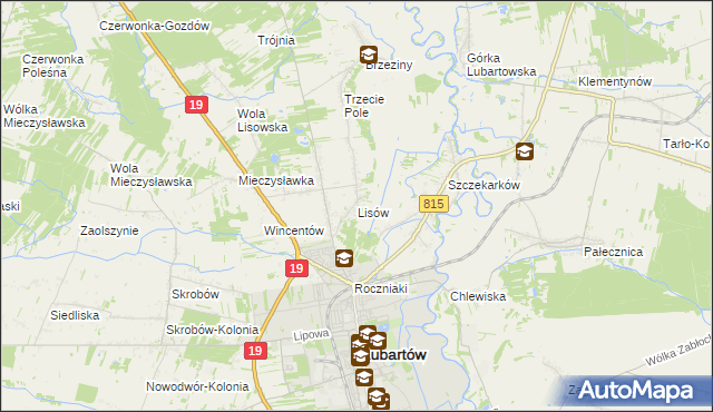 mapa Lisów gmina Lubartów, Lisów gmina Lubartów na mapie Targeo