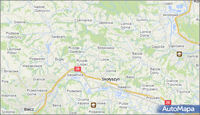 mapa Lisów gmina Skołyszyn, Lisów gmina Skołyszyn na mapie Targeo