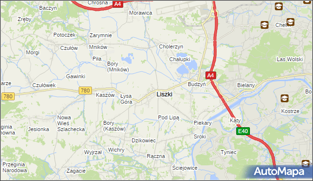 mapa Liszki powiat krakowski, Liszki powiat krakowski na mapie Targeo