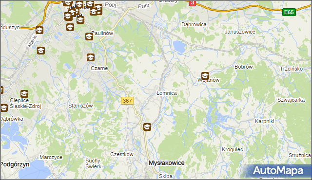 mapa Łomnica gmina Mysłakowice, Łomnica gmina Mysłakowice na mapie Targeo