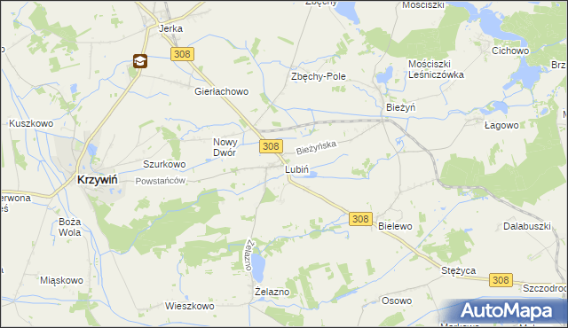 mapa Lubiń gmina Krzywiń, Lubiń gmina Krzywiń na mapie Targeo