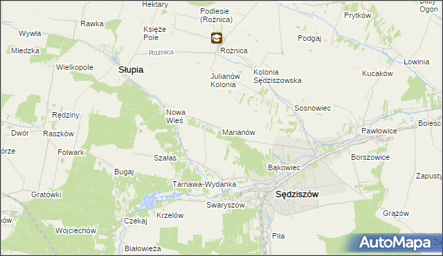 mapa Marianów gmina Sędziszów, Marianów gmina Sędziszów na mapie Targeo