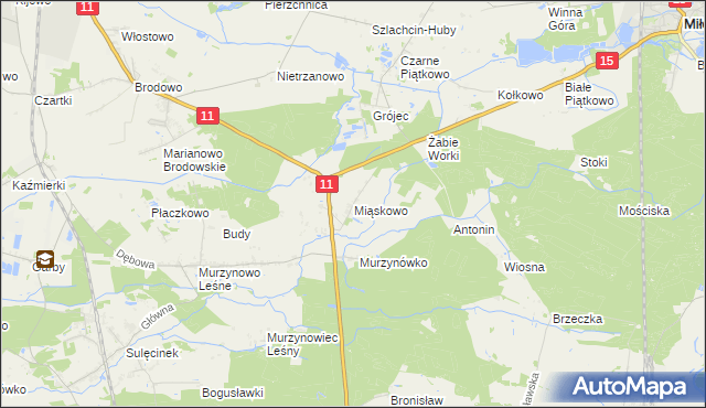 mapa Miąskowo gmina Krzykosy, Miąskowo gmina Krzykosy na mapie Targeo