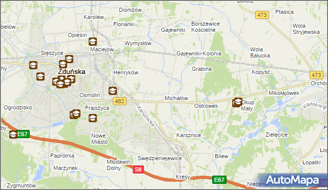 mapa Michałów gmina Zduńska Wola, Michałów gmina Zduńska Wola na mapie Targeo