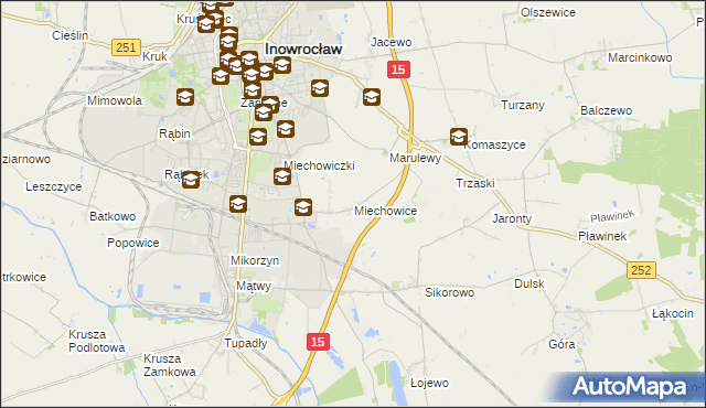 mapa Miechowice gmina Inowrocław, Miechowice gmina Inowrocław na mapie Targeo