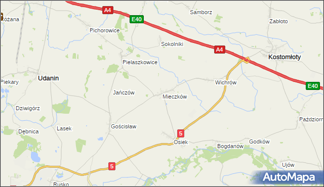 mapa Mieczków gmina Kostomłoty, Mieczków gmina Kostomłoty na mapie Targeo