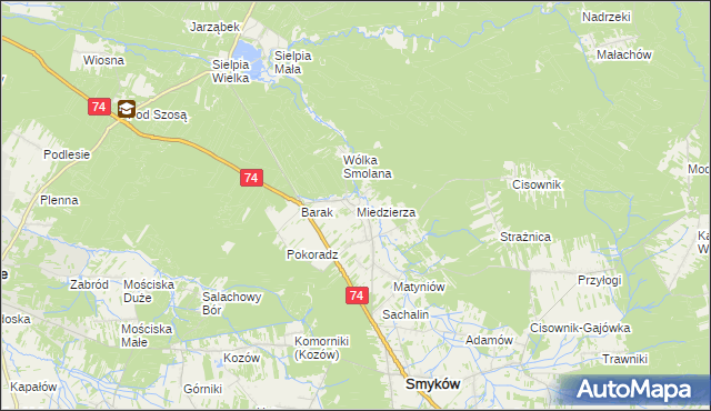 mapa Miedzierza, Miedzierza na mapie Targeo