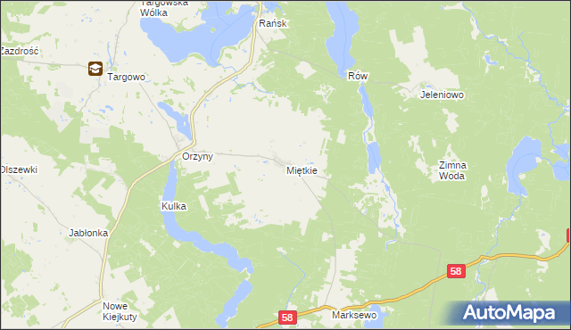 mapa Miętkie gmina Dźwierzuty, Miętkie gmina Dźwierzuty na mapie Targeo