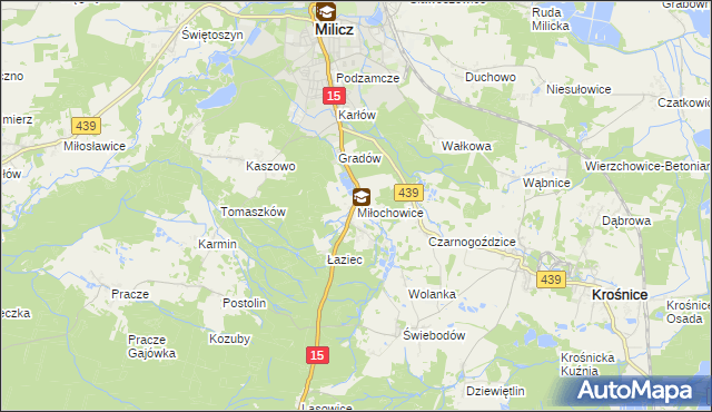 mapa Miłochowice, Miłochowice na mapie Targeo