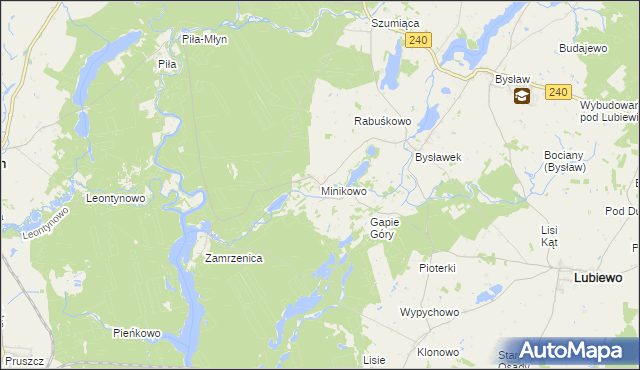 mapa Minikowo gmina Lubiewo, Minikowo gmina Lubiewo na mapie Targeo