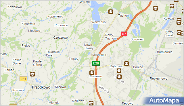 mapa Miszewko gmina Żukowo, Miszewko gmina Żukowo na mapie Targeo