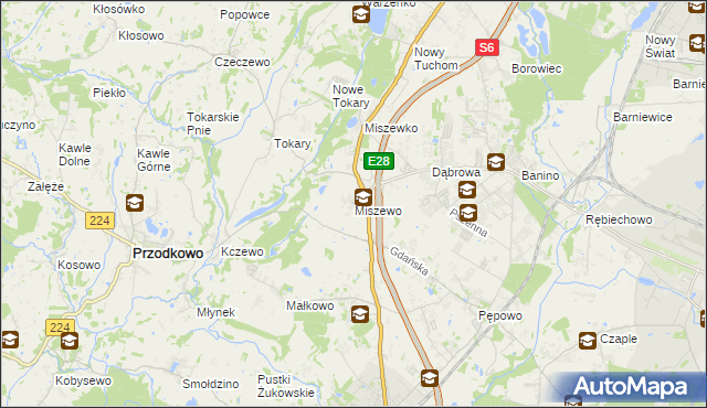 mapa Miszewo gmina Żukowo, Miszewo gmina Żukowo na mapie Targeo