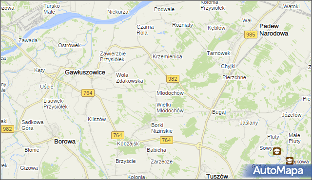mapa Młodochów gmina Gawłuszowice, Młodochów gmina Gawłuszowice na mapie Targeo