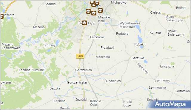 mapa Moczadła gmina Brodnica, Moczadła gmina Brodnica na mapie Targeo