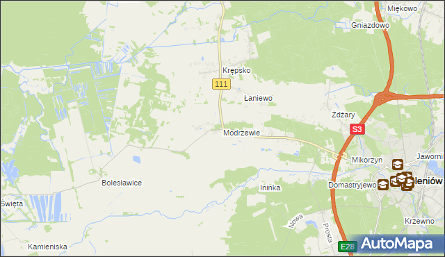 mapa Modrzewie gmina Goleniów, Modrzewie gmina Goleniów na mapie Targeo