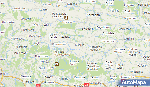 mapa Mogilno gmina Korzenna, Mogilno gmina Korzenna na mapie Targeo